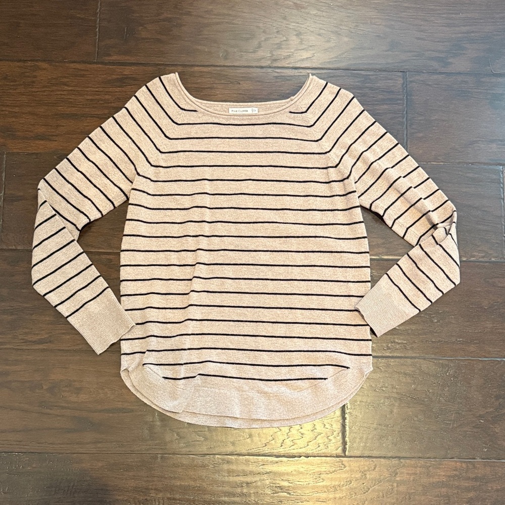 Pink Clover Beige and Black Striped Long Sleeve Top